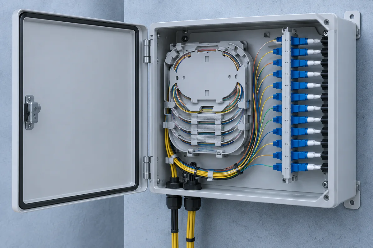 Fiber distribution box with adapters